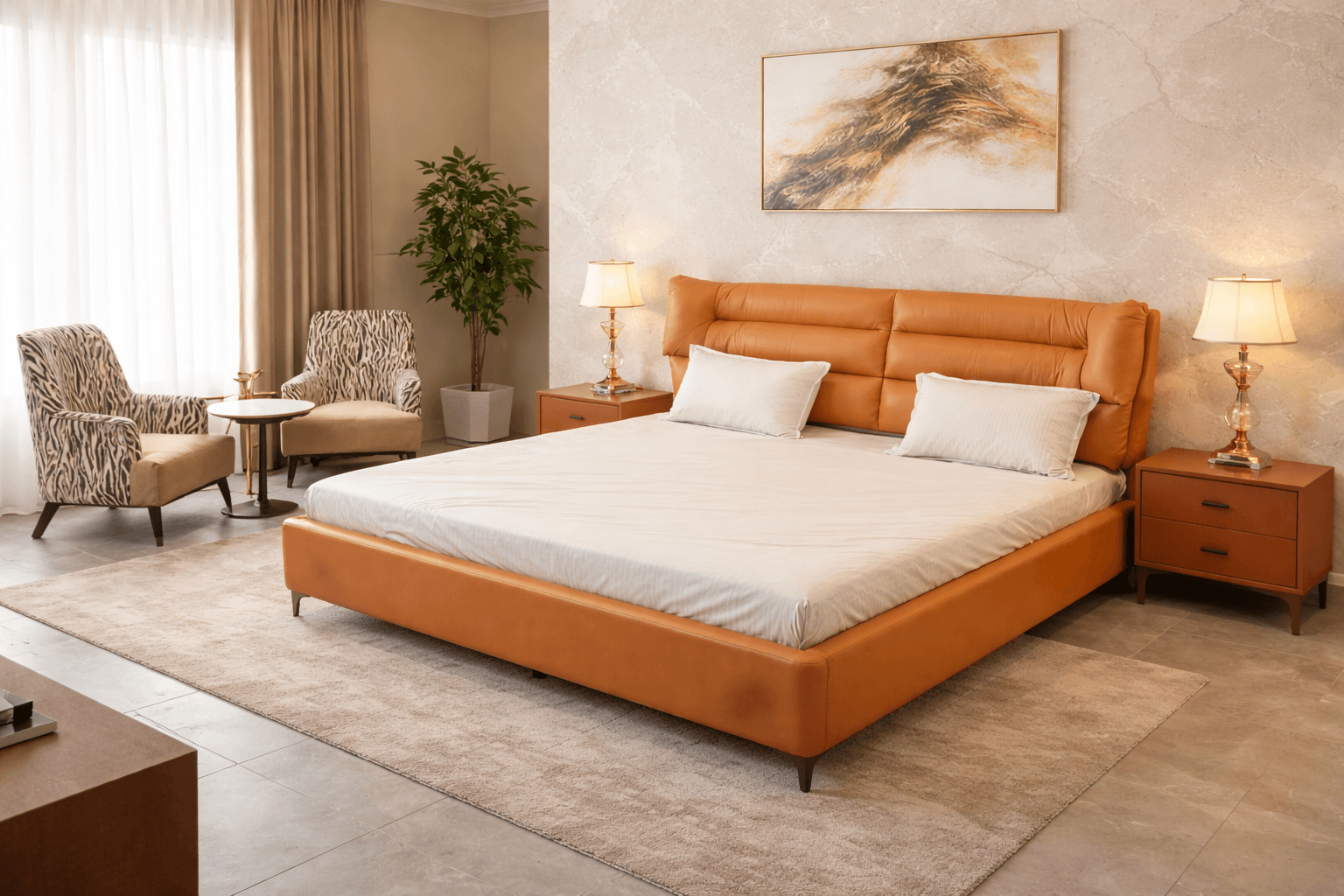 Modern Luxe Upholstered Bed (Caramel Tan) — image 1