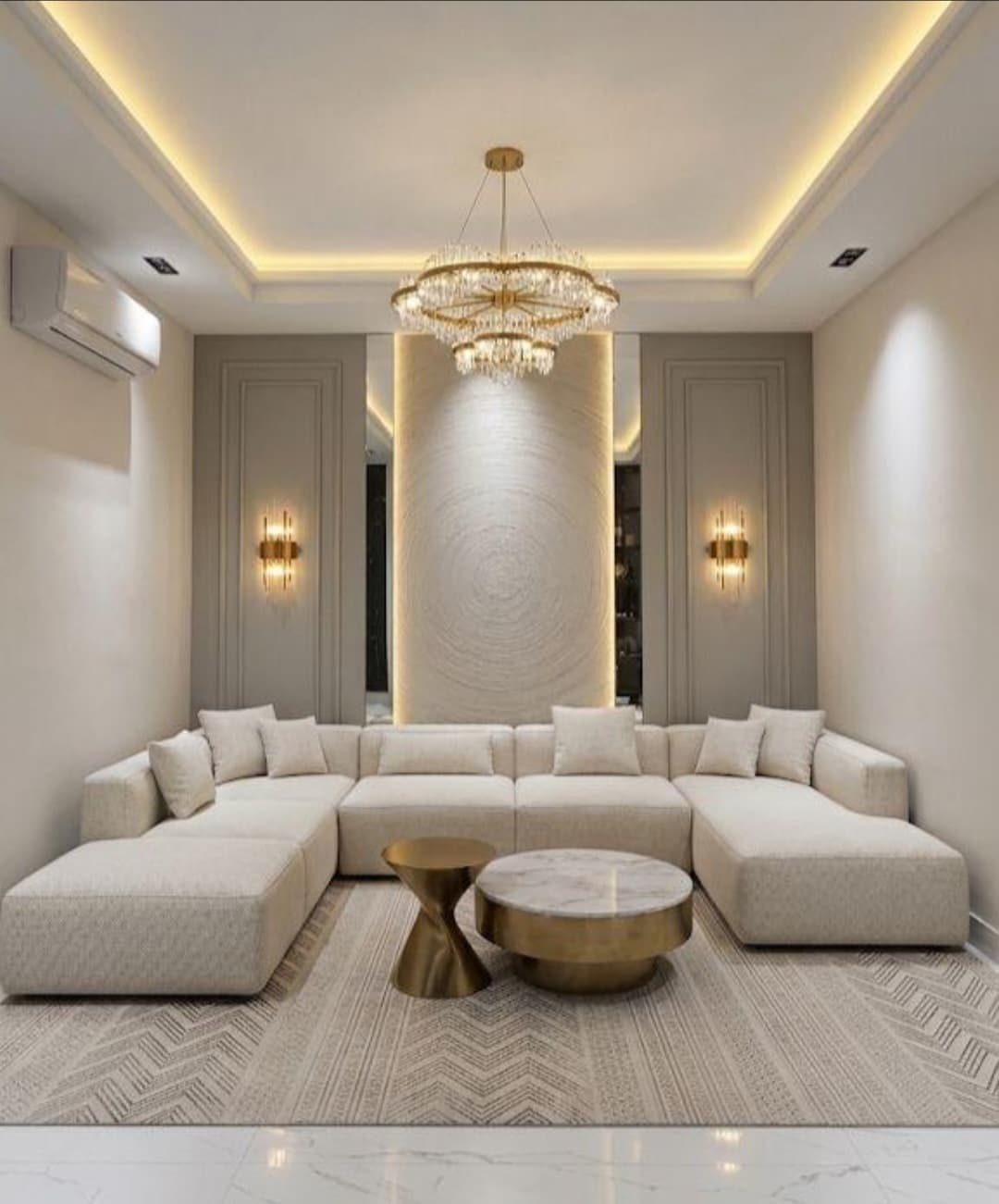Ivory luxe sectional Sofa Set with Golden Table — image 1