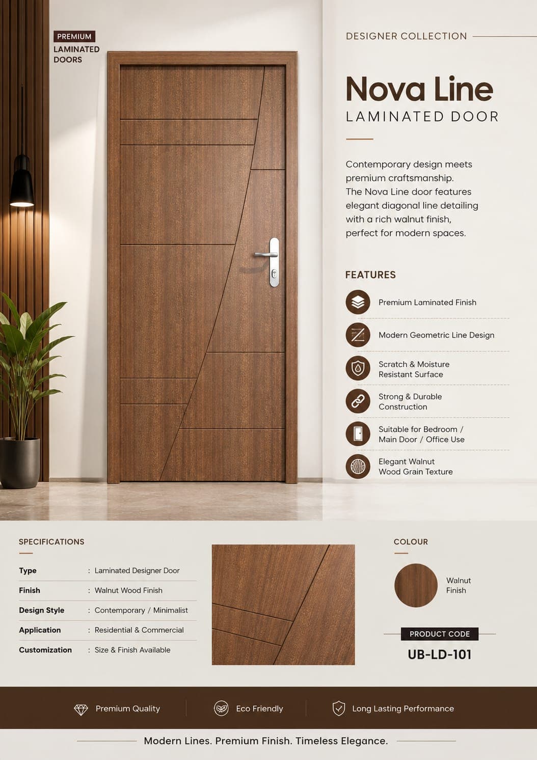 Walnut Finish Laminated Door available at Mittal Doors